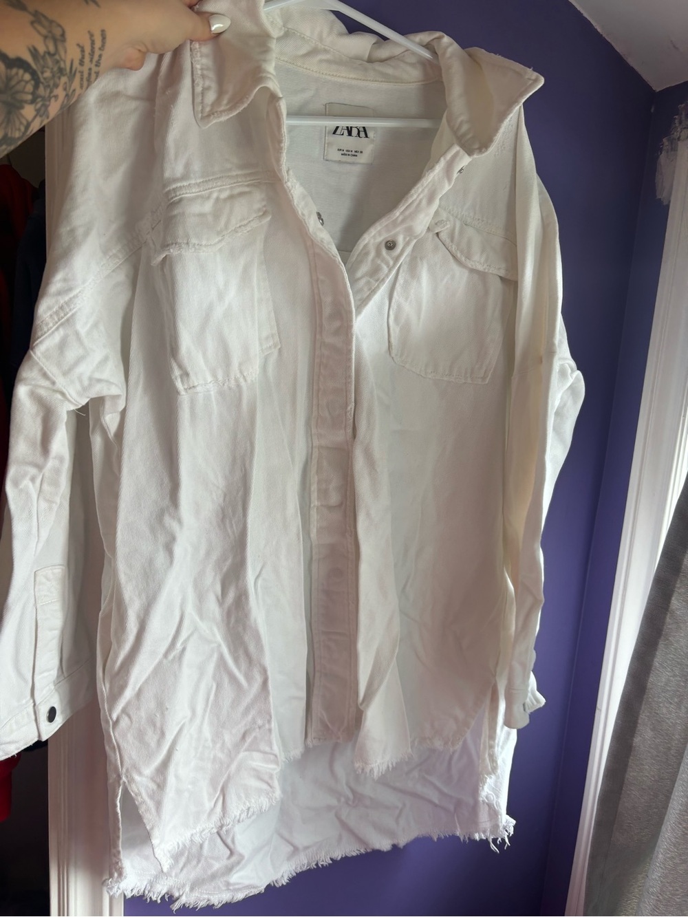 Zara White Distressed Jean jacket